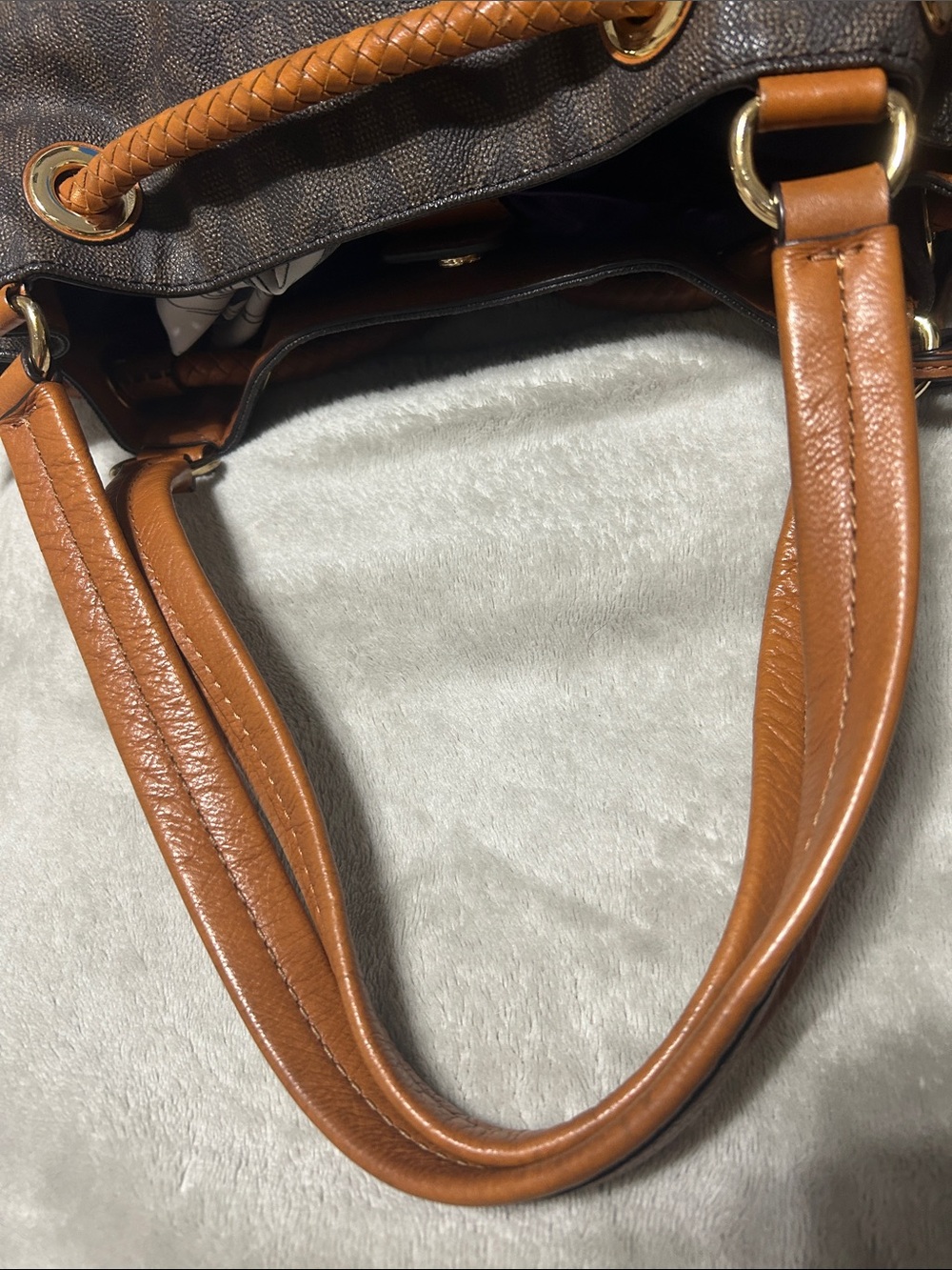 Michael Kors Brown MK Monogram Drawstring Tassel Shoulder Bag - Picture 4 of 6